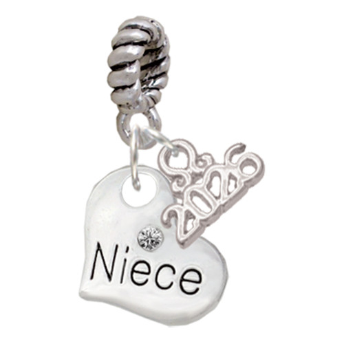Silver Plated Small Niece Heart - Silver Plated Twist Rope Bead Charm Dangle with Mini Year 2026: Year to Remember Jewelry Gift - Celebrations