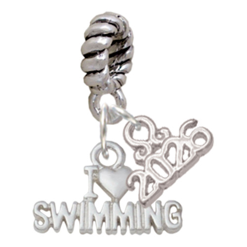 I Heart Swimming - Silver Plated Twist Rope Bead Charm Dangle with Mini Year 2026: Year to Remember Jewelry Gift - Celebrations