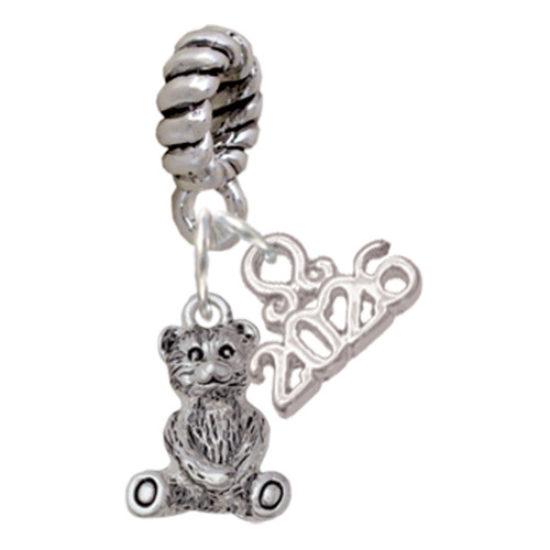 Silver Plated Mini Teddy Bear - Silver Plated Twist Rope Bead Charm Dangle with Mini Year 2026: Year to Remember Jewelry Gift - Celebrations
