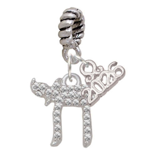 Silver Plated Crystal Chai - Silver Plated Twist Rope Bead Charm Dangle with Mini Year 2026: Year to Remember Jewelry Gift - Celebrations