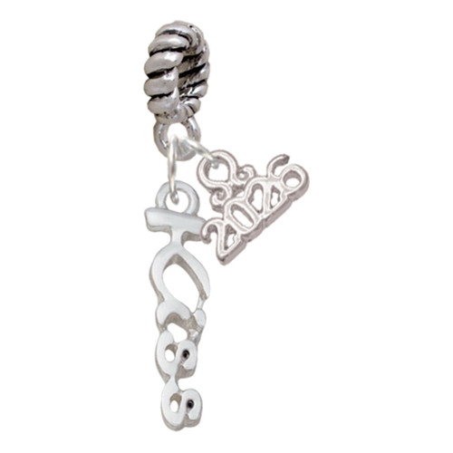 Silver Plated Small Kiss Script - Silver Plated Twist Rope Bead Charm Dangle with Mini Year 2026: Year to Remember Jewelry Gift - Celebrations