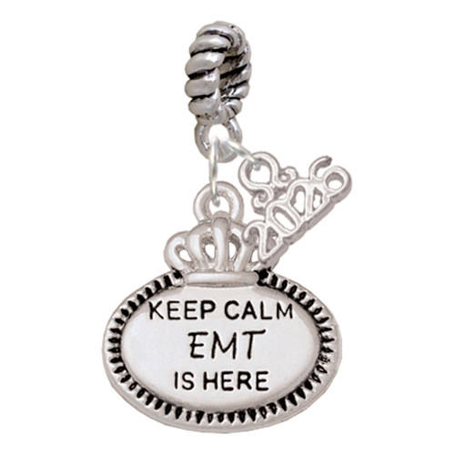 Silver Plated Keep Calm EMT is Here - Silver Plated Twist Rope Bead Charm Dangle with Mini Year 2026: Year to Remember Jewelry Gift - Celebrations