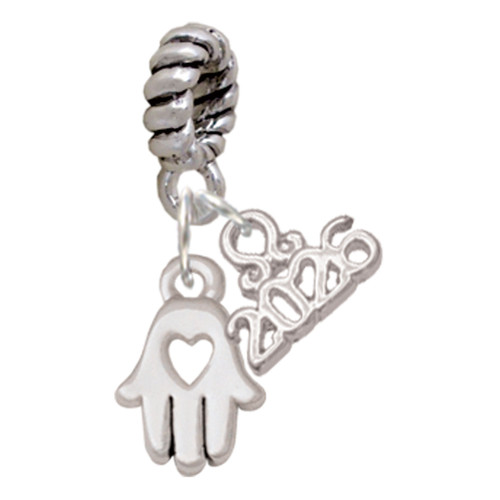 Silver Plated Small Heart Hamsa Hand - Silver Plated Twist Rope Bead Charm Dangle with Mini Year 2026: Year to Remember Jewelry Gift - Celebrations