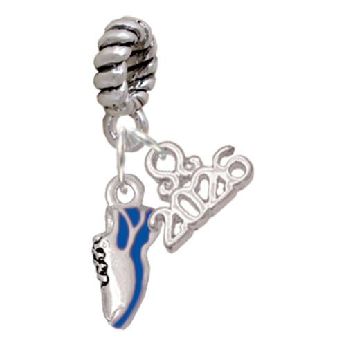 Silver Plated Mini Royal Blue Running Shoe - Silver Plated Twist Rope Bead Charm Dangle with Mini Year 2026: Year to Remember Jewelry Gift - Celebrations