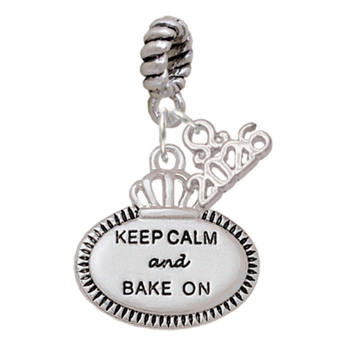Silver Plated Keep Calm and Bake On - Silver Plated Twist Rope Bead Charm Dangle with Mini Year 2026: Year to Remember Jewelry Gift - Celebrations