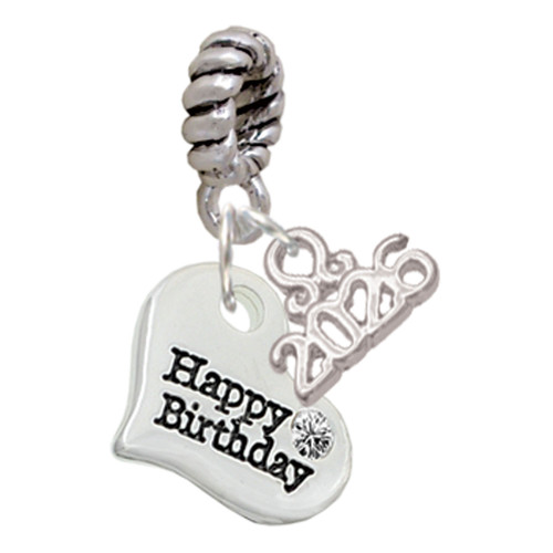 Silver Plated Small Happy Birthday Heart - Silver Plated Twist Rope Bead Charm Dangle with Mini Year 2026: Year to Remember Jewelry Gift - Celebrations