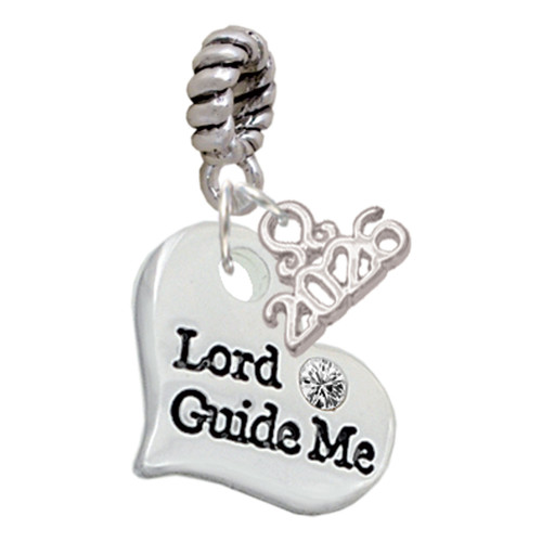 Silver Plated Large Lord Guide Me Heart - Silver Plated Twist Rope Bead Charm Dangle with Mini Year 2026: Year to Remember Jewelry Gift - Celebrations