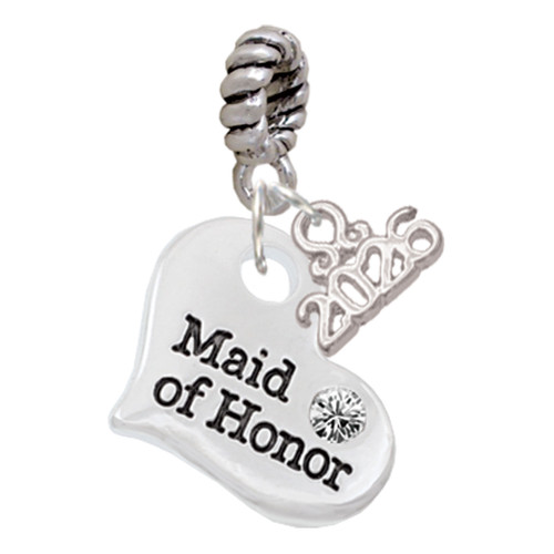 Silver Plated Large Maid of Honor Heart - Silver Plated Twist Rope Bead Charm Dangle with Mini Year 2026: Year to Remember Jewelry Gift - Celebrations