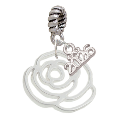 Silver Plated Large Rose Outline - Silver Plated Twist Rope Bead Charm Dangle with Mini Year 2026: Year to Remember Jewelry Gift - Celebrations