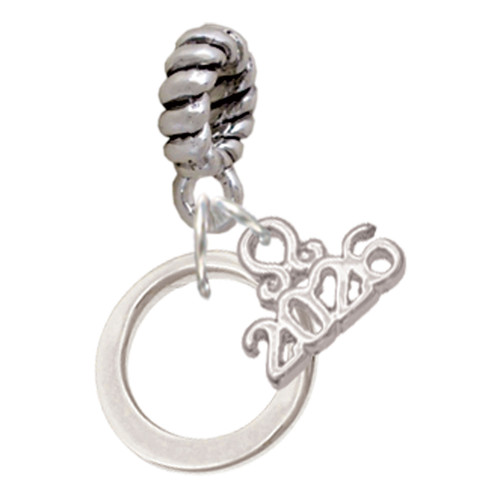 Silver Plated Medium Karma Ring - Silver Plated Twist Rope Bead Charm Dangle with Mini Year 2026: Year to Remember Jewelry Gift - Celebrations