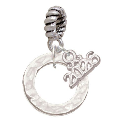 Silver Plated Hammered Karma Ring - Silver Plated Twist Rope Bead Charm Dangle with Mini Year 2026: Year to Remember Jewelry Gift - Celebrations