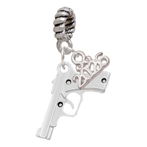 Silver Plated Handgun - Silver Plated Twist Rope Bead Charm Dangle with Mini Year 2026: Year to Remember Jewelry Gift - Celebrations