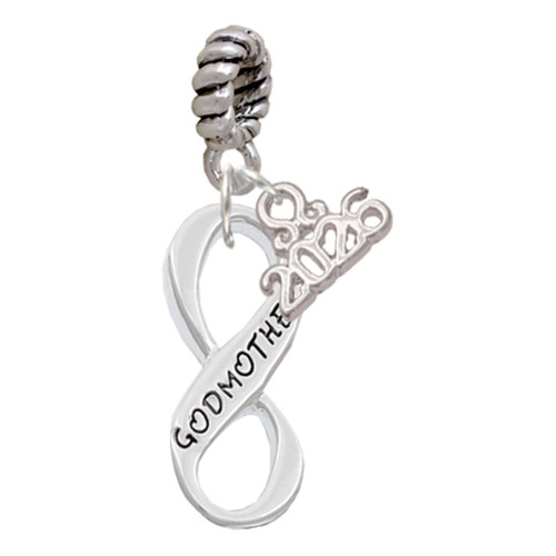 Silver Plated Godmother Infinity Sign - Silver Plated Twist Rope Bead Charm Dangle with Mini Year 2026: Year to Remember Jewelry Gift - Celebrations