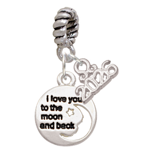 Silver Plated Small I Love You to the Moon - Silver Plated Twist Rope Bead Charm Dangle with Mini Year 2026: Year to Remember Jewelry Gift - Celebrations