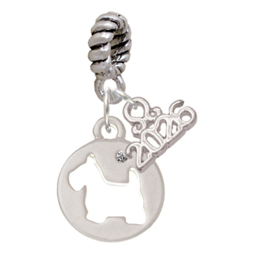 Silver Plated Scottie Dog Silhouette - Silver Plated Twist Rope Bead Charm Dangle with Mini Year 2026: Year to Remember Jewelry Gift - Celebrations