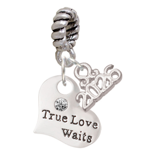 Silver Plated Small True Love Waits Heart - Silver Plated Twist Rope Bead Charm Dangle with Mini Year 2026: Year to Remember Jewelry Gift - Celebrations