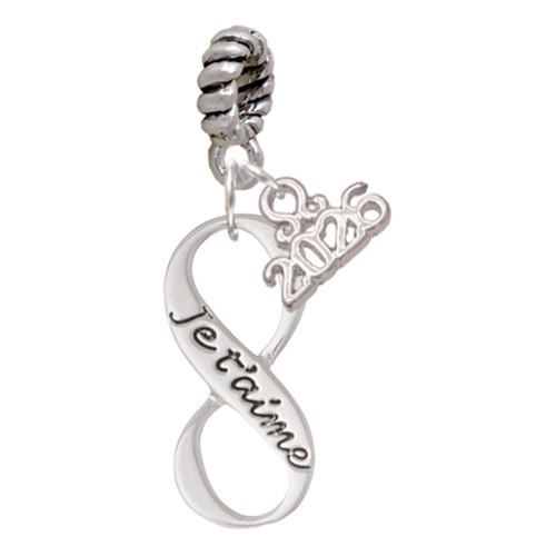 Je T'aime Infinity Sign - Silver Plated Twist Rope Bead Charm Dangle with Mini Year 2026: Year to Remember Jewelry Gift - Celebrations