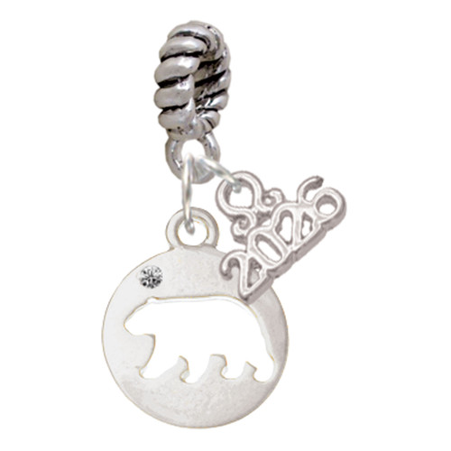 Silver Plated Bear Silhouette - Silver Plated Twist Rope Bead Charm Dangle with Mini Year 2026: Year to Remember Jewelry Gift - Celebrations