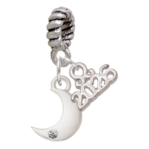 Silver Plated Small Crescent Moon - Silver Plated Twist Rope Bead Charm Dangle with Mini Year 2026: Year to Remember Jewelry Gift - Celebrations