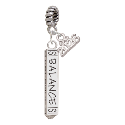 Silver Plated Balance Bar - Silver Plated Twist Rope Bead Charm Dangle with Mini Year 2026: Year to Remember Jewelry Gift - Celebrations