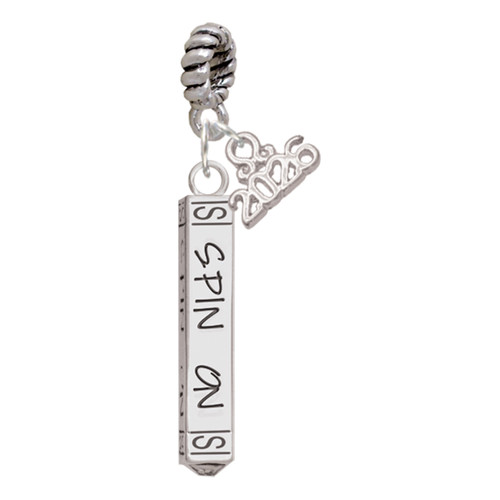 Silver Plated Spin On Bar - Silver Plated Twist Rope Bead Charm Dangle with Mini Year 2026: Year to Remember Jewelry Gift - Celebrations