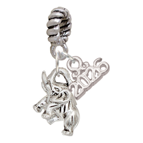 Silver Plated Mini 3-D Elephant - Silver Plated Twist Rope Bead Charm Dangle with Mini Year 2026: Year to Remember Jewelry Gift - Celebrations