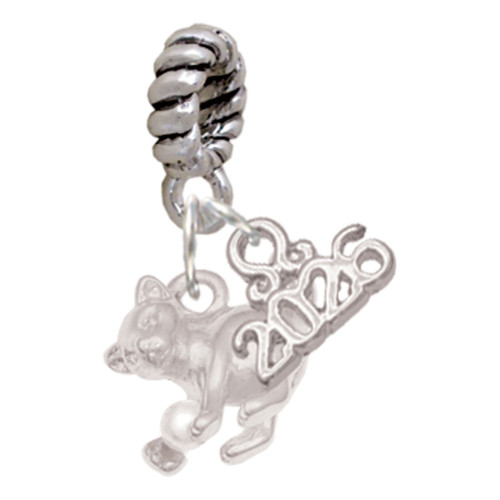 Silver Plated Cat with Yarn - Silver Plated Twist Rope Bead Charm Dangle with Mini Year 2026: Year to Remember Jewelry Gift - Celebrations