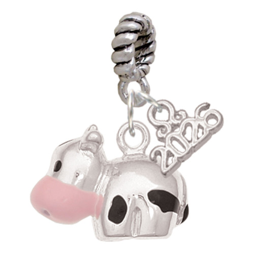 Silver Plated Spotted Cow - Silver Plated Twist Rope Bead Charm Dangle with Mini Year 2026: Year to Remember Jewelry Gift - Celebrations