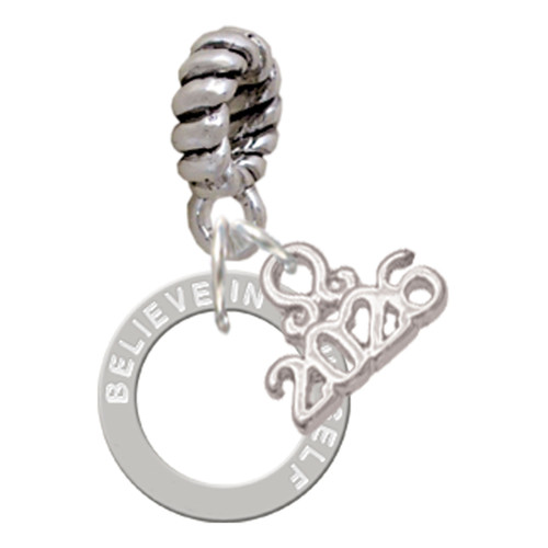 Silver Plated Believe in Yourself Infinity Ring - Silver Plated Twist Rope Bead Charm Dangle with Mini Year 2026: Year to Remember Jewelry Gift - Celebrations