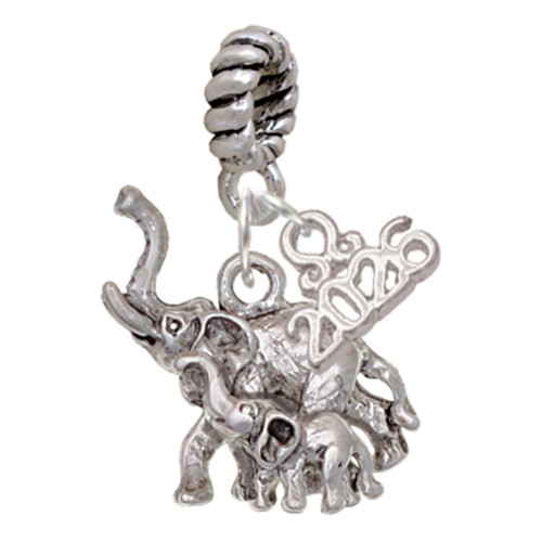Silver Plated Elephant with Baby - Silver Plated Twist Rope Bead Charm Dangle with Mini Year 2026: Year to Remember Jewelry Gift - Celebrations