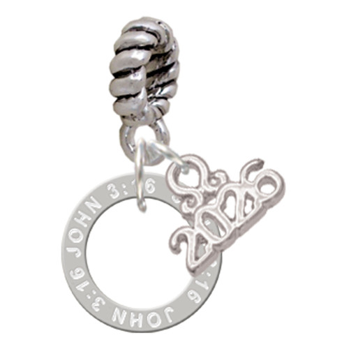 Silver Plated John 3:16 Eternity Ring - Silver Plated Twist Rope Bead Charm Dangle with Mini Year 2026: Year to Remember Jewelry Gift - Celebrations