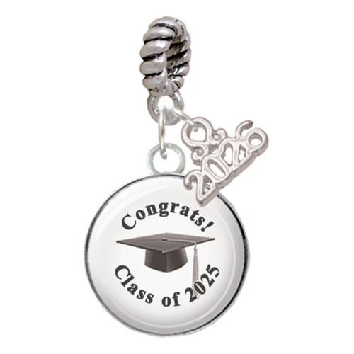 Silver Plated Domed Class of 2025 - Silver Plated Twist Rope Bead Charm Dangle with Mini Year 2026: Year to Remember Jewelry Gift - Celebrations