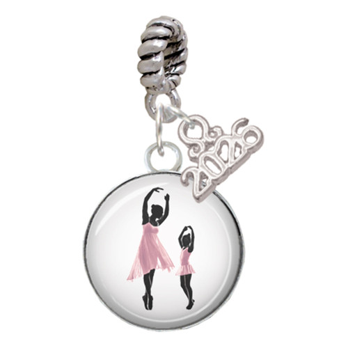 Silver Plated Domed Ballet Dance Instructor - Silver Plated Twist Rope Bead Charm Dangle with Mini Year 2026: Year to Remember Jewelry Gift - Celebrations