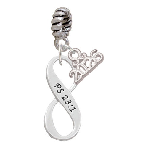 Silver Plated Psalm 23:1 Infinity Sign - Silver Plated Twist Rope Bead Charm Dangle with Mini Year 2026: Year to Remember Jewelry Gift - Celebrations