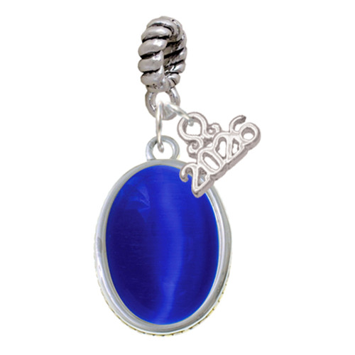 Silver Plated Small Blue Imitation Cat's Eye - Silver Plated Twist Rope Bead Charm Dangle with Mini Year 2026: Year to Remember Jewelry Gift - Celebrations