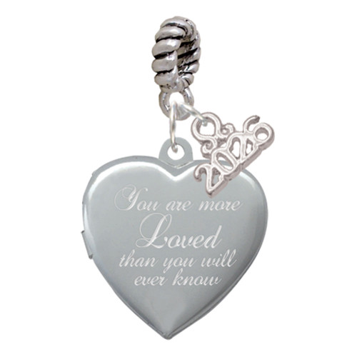 Silver Plated You Are More Loved Engraved Locket - Silver Plated Twist Rope Bead Charm Dangle with Mini Year 2026: Year to Remember Jewelry Gift - Celebrations