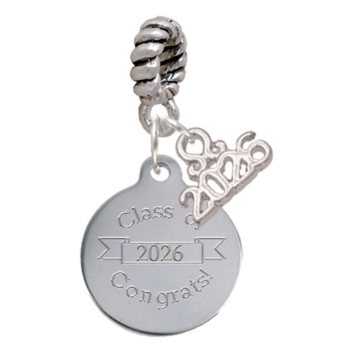 Stainless Steel Disc Class of 2026 - Silver Plated Twist Rope Bead Charm Dangle with Mini Year 2026: Year to Remember Jewelry Gift - Celebrations