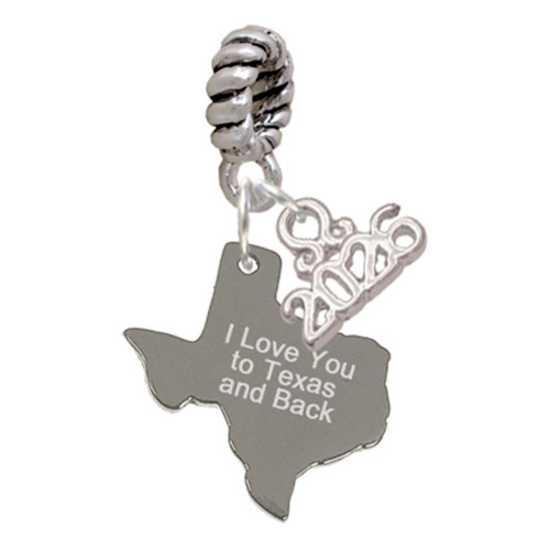 Stainless Steel I Love You to Texas - Silver Plated Twist Rope Bead Charm Dangle with Mini Year 2026: Year to Remember Jewelry Gift - Celebrations