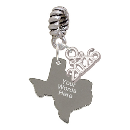 Stainless Steel Custom Engraved Texas - Silver Plated Twist Rope Bead Charm Dangle with Mini Year 2026: Year to Remember Jewelry Gift - Celebrations