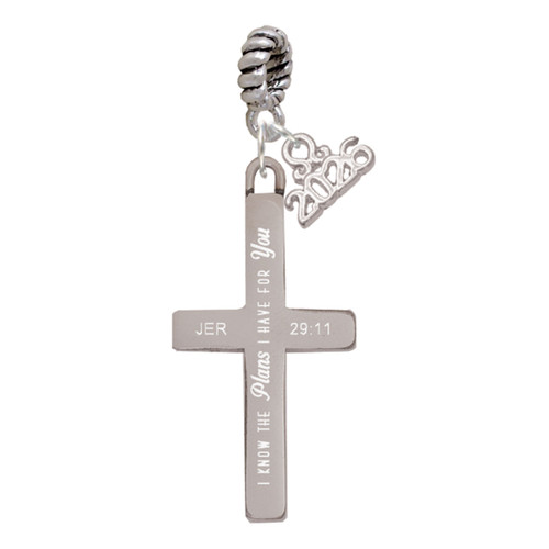Stainless Steel Jeremiah 29:11 - I Have Plans for You Engraved Cross - Silver Plated Twist Rope Bead Charm Dangle with Mini Year 2026: Year to Remember Jewelry Gift - Celebrations