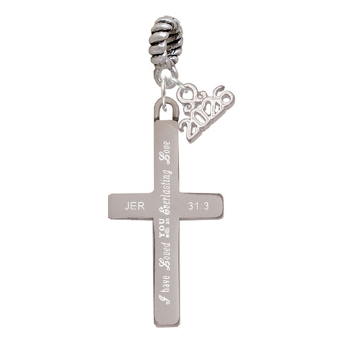 Stainless Steel Jeremiah 31:3 - Everlasting Love Engraved Cross - Silver Plated Twist Rope Bead Charm Dangle with Mini Year 2026: Year to Remember Jewelry Gift - Celebrations