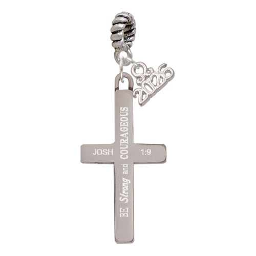 Stainless Steel Joshua 1:9 - Be Strong and Courageous Engraved Cross - Silver Plated Twist Rope Bead Charm Dangle with Mini Year 2026: Year to Remember Jewelry Gift - Celebrations