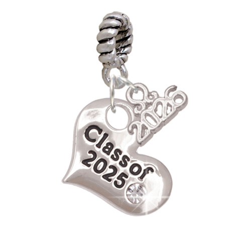 Silver Plated Class of 2025 Heart - Silver Plated Twist Rope Bead Charm Dangle with Mini Year 2026: Year to Remember Jewelry Gift - Celebrations