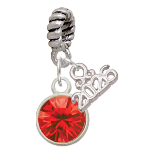 10mm Red Crystal Drop - Silver Plated Twist Rope Bead Charm Dangle with Mini Year 2026: Year to Remember Jewelry Gift - Celebrations