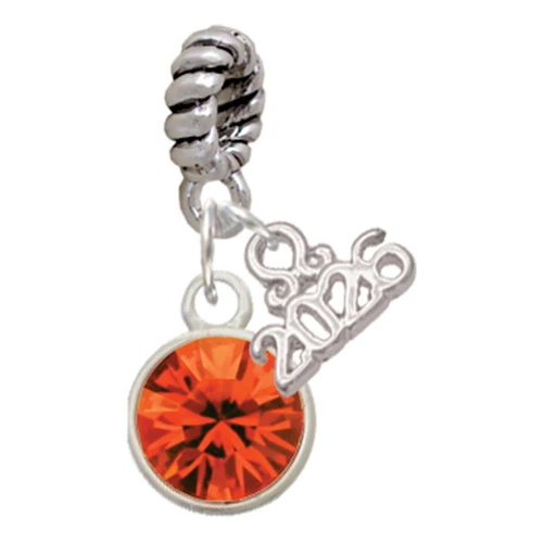 10mm Orange Crystal Drop - Silver Plated Twist Rope Bead Charm Dangle with Mini Year 2026: Year to Remember Jewelry Gift - Celebrations
