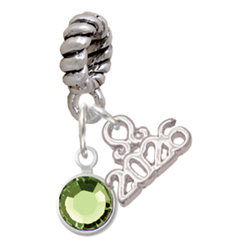 Crystal Lime Green Channel Drop - Silver Plated Twist Rope Bead Charm Dangle with Mini Year 2026: Year to Remember Jewelry Gift - Celebrations