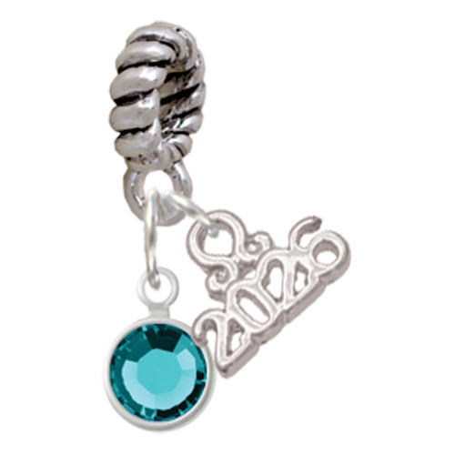 Crystal Teal Channel Drop - Silver Plated Twist Rope Bead Charm Dangle with Mini Year 2026: Year to Remember Jewelry Gift - Celebrations