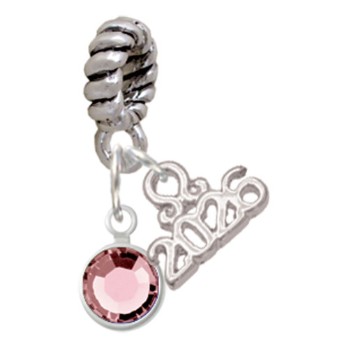 Crystal Light Pink Channel Drop - Silver Plated Twist Rope Bead Charm Dangle with Mini Year 2026: Year to Remember Jewelry Gift - Celebrations