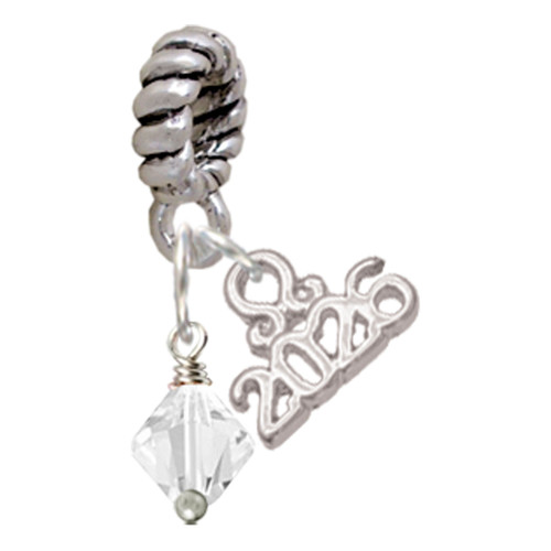 April - Clear Crystal Bicone - Silver Plated Twist Rope Bead Charm Dangle with Mini Year 2026: Year to Remember Jewelry Gift - Celebrations
