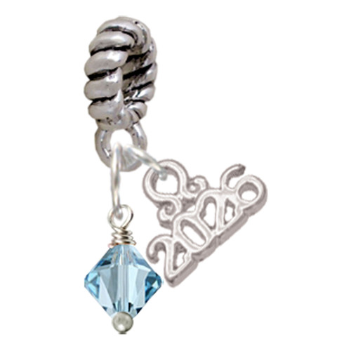 March - Hot Blue Crystal Bicone - Silver Plated Twist Rope Bead Charm Dangle with Mini Year 2026: Year to Remember Jewelry Gift - Celebrations